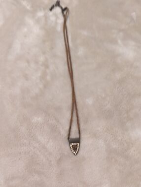 Brown Suede Cord Necklace with Pearl-Trimmed Pendant